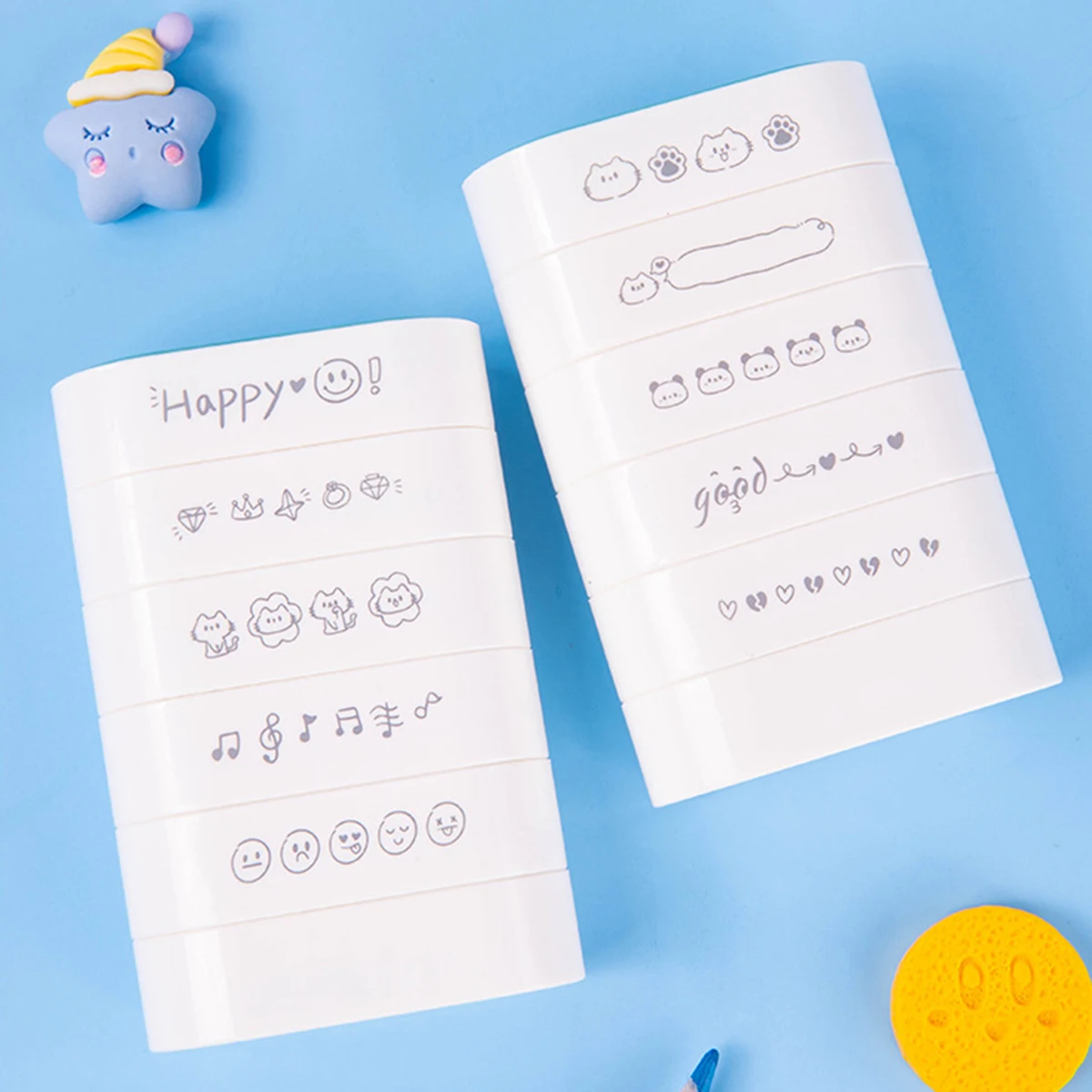 5 Layer Stackable Stamp Set Emoji Animal Music Pattern Mini Decorative Stamps for Journaling Planner Scrapbooking DIY Crafts