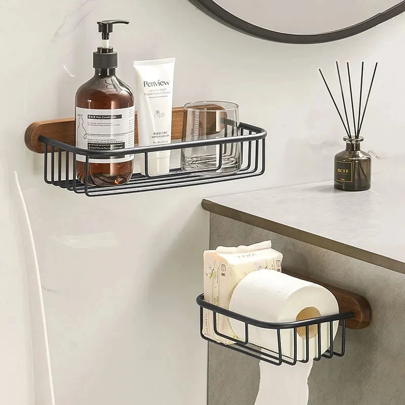 

Walnut Wood Black Bathroom Hardware Set Towel Rack Toilet Paper Holder Towel Bar Robe Hook Shelf Bathroom Accessories