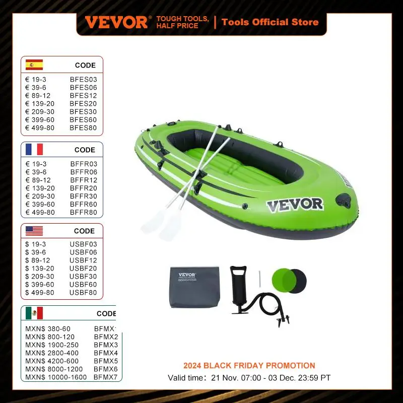 VEVOR Inflatable Boat 4-Person Inflatable Fishing Boat Strong PVC Portable Boat Raft Kayak 45.6