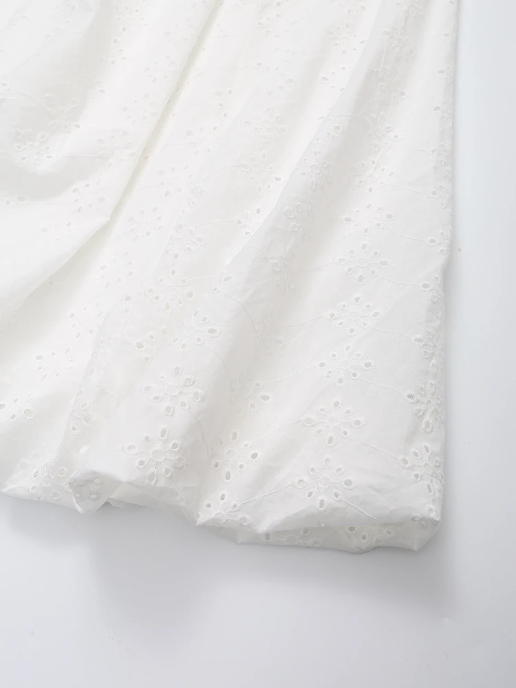 Cutwork broderie 2 pièces ensembles femmes tenue d'été noeud papillon chemise à manches courtes et jupe midi élégant décontracté ensemble de co ord blanc