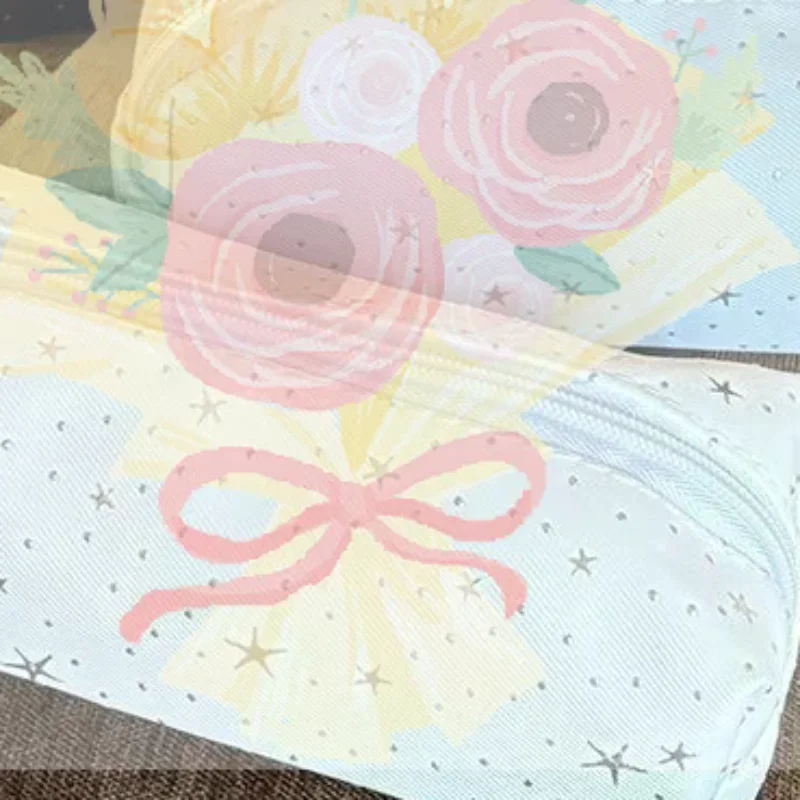 Multicolor Star Print Canvas Pencil Case Multi-functional Portable Zippered Pen Pouch Large Capacity Portable Cosmetic Bag