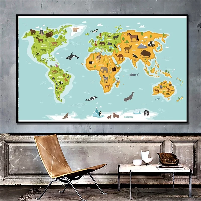 Póster de Arte de pared del mapa del mundo, lienzo no tejido, impresiones decorativas, suministros de oficina y decoración del hogar para sala de estar, 90x60cm