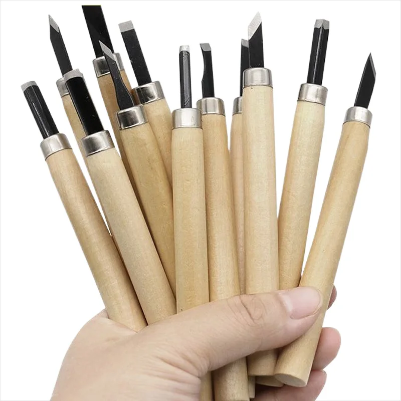  6/8/12 قطعة مجموعة سكاكين منحوتة يدويًا للقطع الأساسي والأعمال الخشبية المفصلة أدوات يدوية ذاتية الصنع سكّين متعدّد الاستخدامات طقم سكاكين TMZ #1