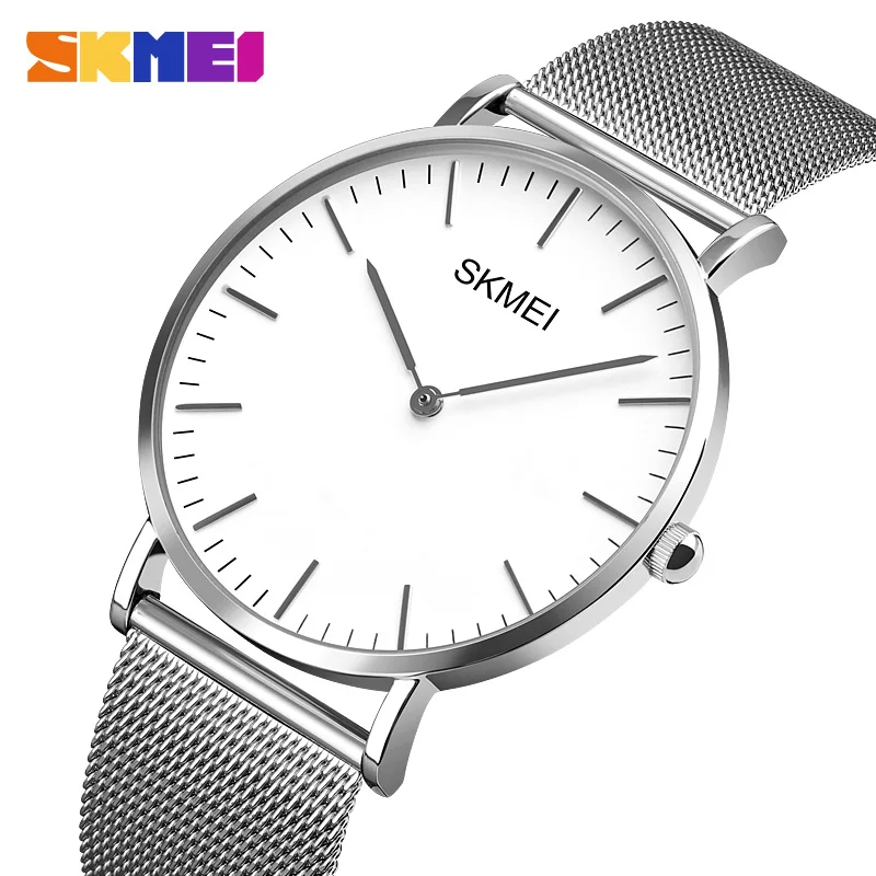 SKMEI Simple Style Stainless Steel Male Watch Casual Date Quartz Wristwatch Men\'s Watches Waterproof Alarm Clock Reloj Hombre