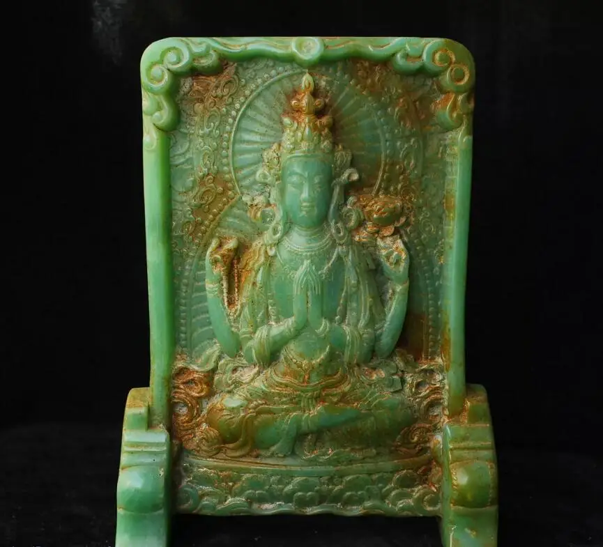 23cm China Natural Old Jade hand carved Avalokitesvara Kwan-yin Statue