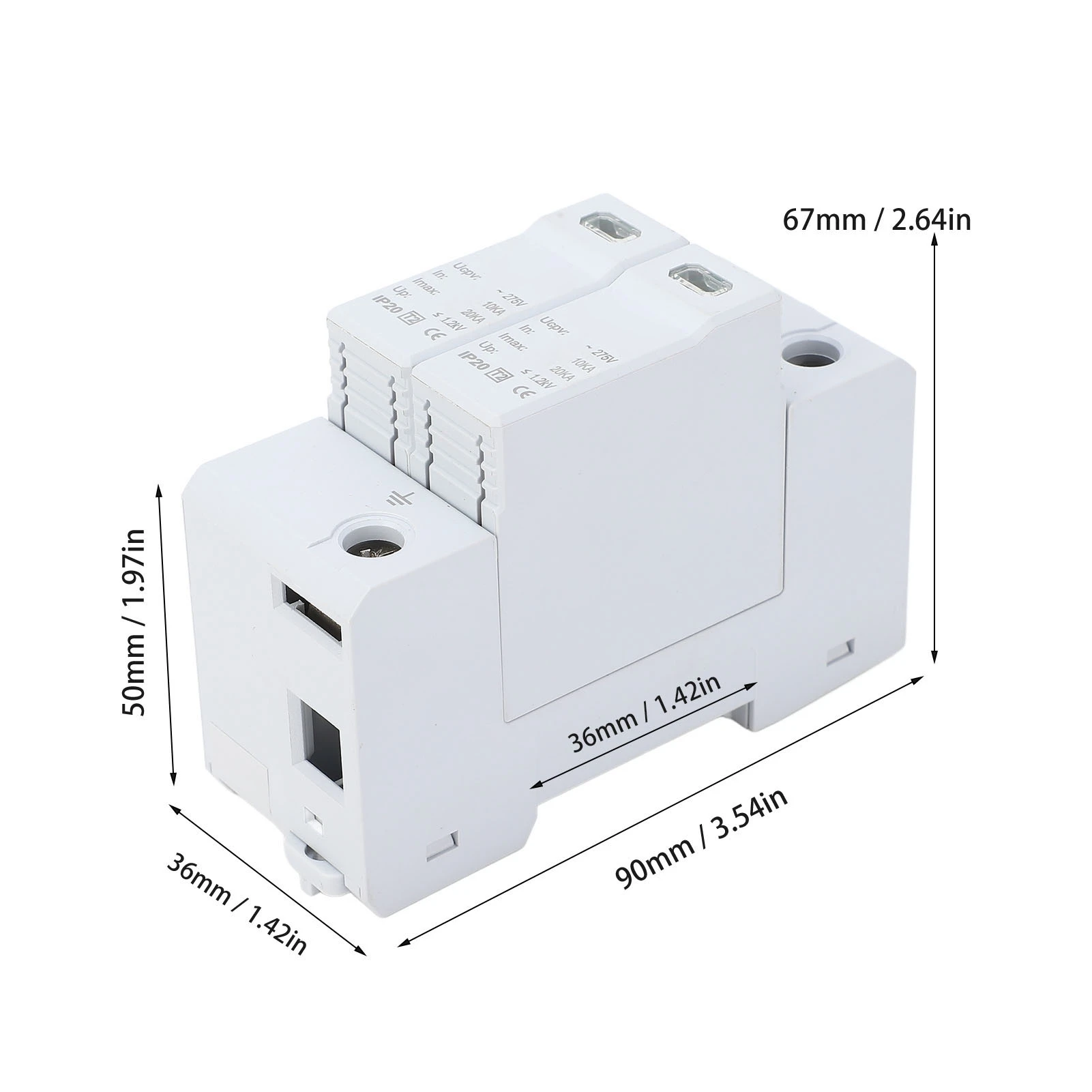 Surge Protector 2P 10‑20KA AC SPD 35mm Rail Installation Surge Protective Device for Home 275VAC