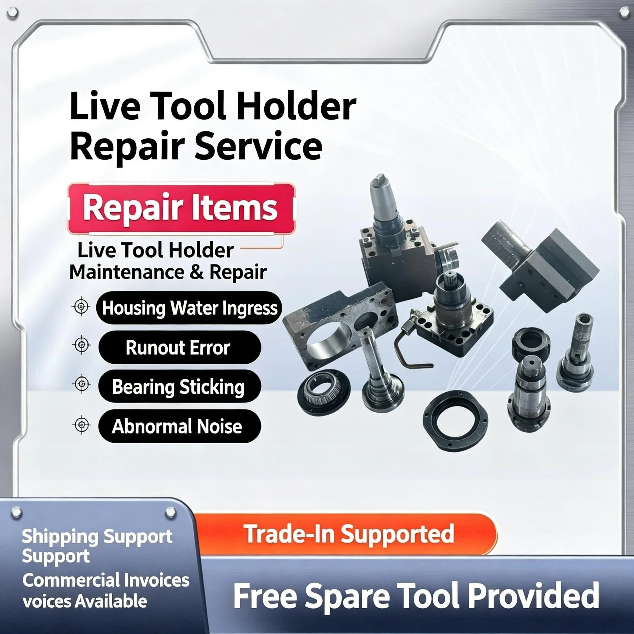 BMT Live Tool Holder Repair Service CNC Lathe Driven Tool Block Maintenance Fix Water Inflow Runout Noise Bearing Jamming 12 Mon