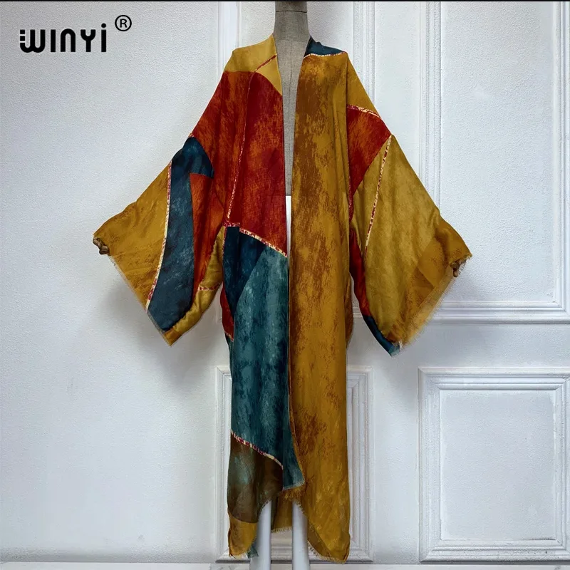 WINYI fashion Kimono Print coat Long Sleeve Cardigan abaya muslim woman Cover Up boho dress kaftan abaya dubai luxury caftan