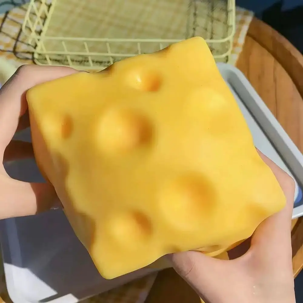 Portable 5cm Cheese Squeezed Super Soft Moldable Cheese Squishy Hand Relax Comfortable TPR Fidget for Adults