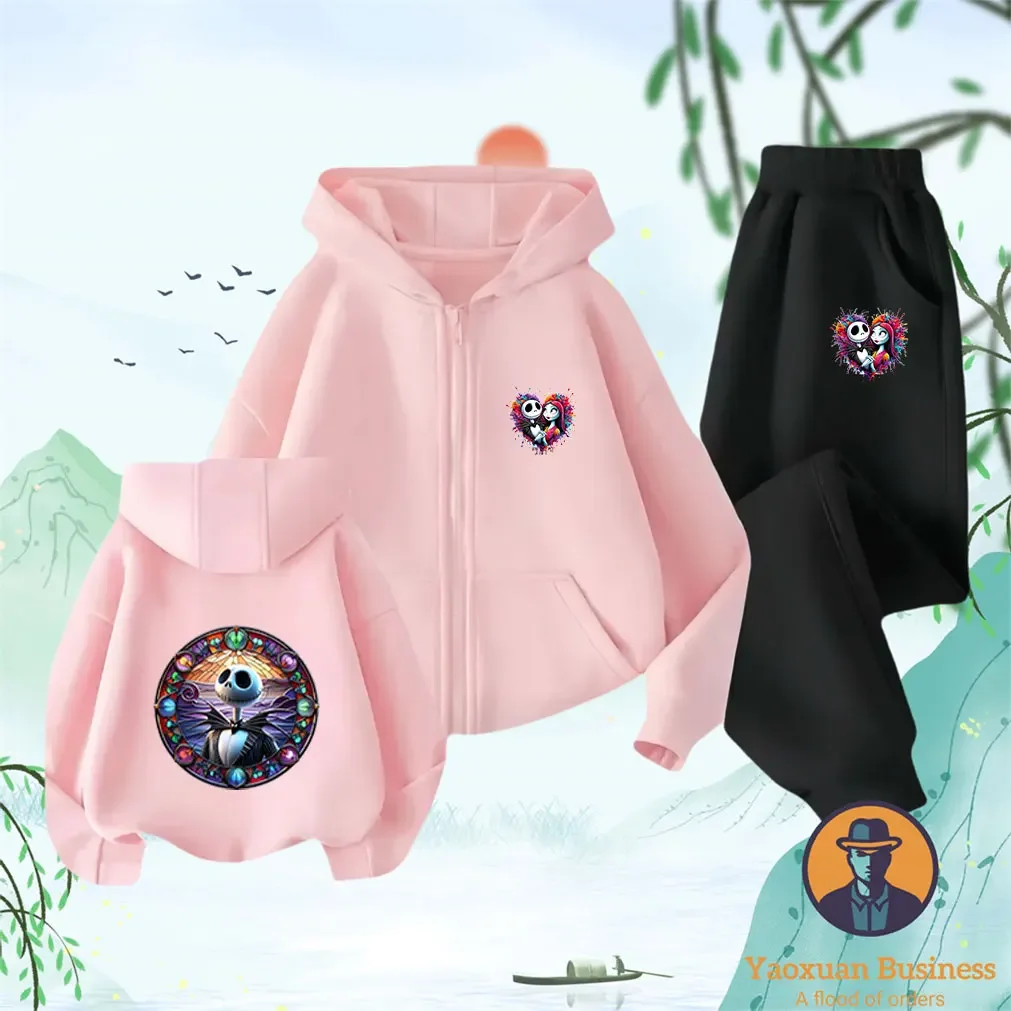 أنيق 2025 كابوس للأولاد والبنات قبل عيد الميلاد جاك سكيلينجتون قطعتين الزي مخيف طباعة صوف مبطن سترة الشتاء