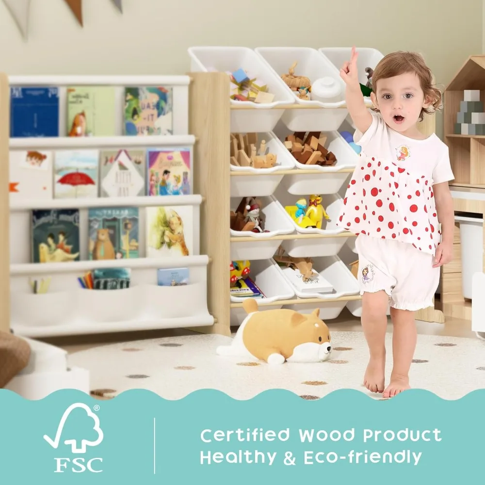 نظام تخزين ألعاب وكتب الأطفال مع 12 صندوق تخزين أبيض و4 أرفف #3