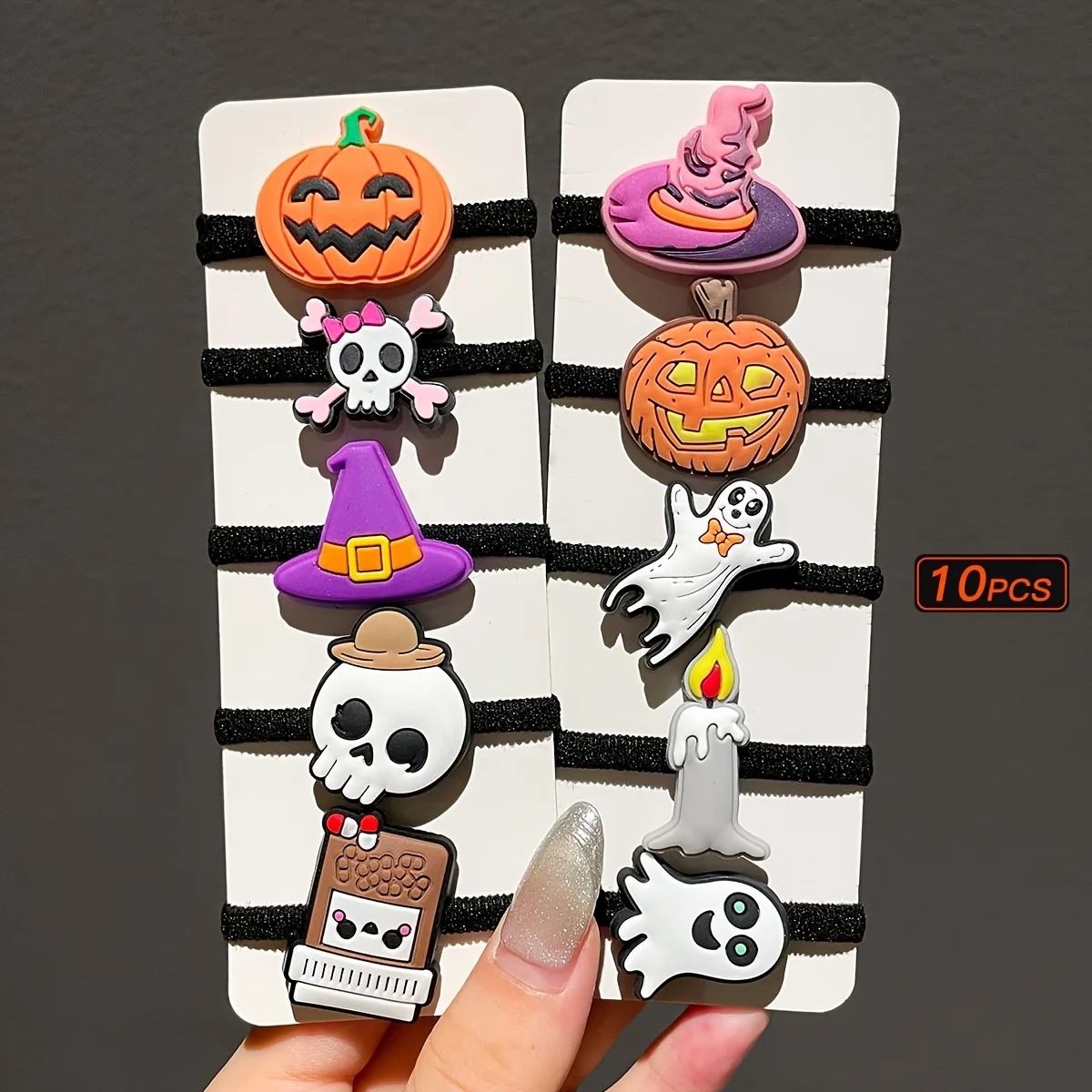 10pcs Women\'s Halloween Funny Hair Tie Set Party Pumpkin Skull Decorative Hair Rope Hair Accessories