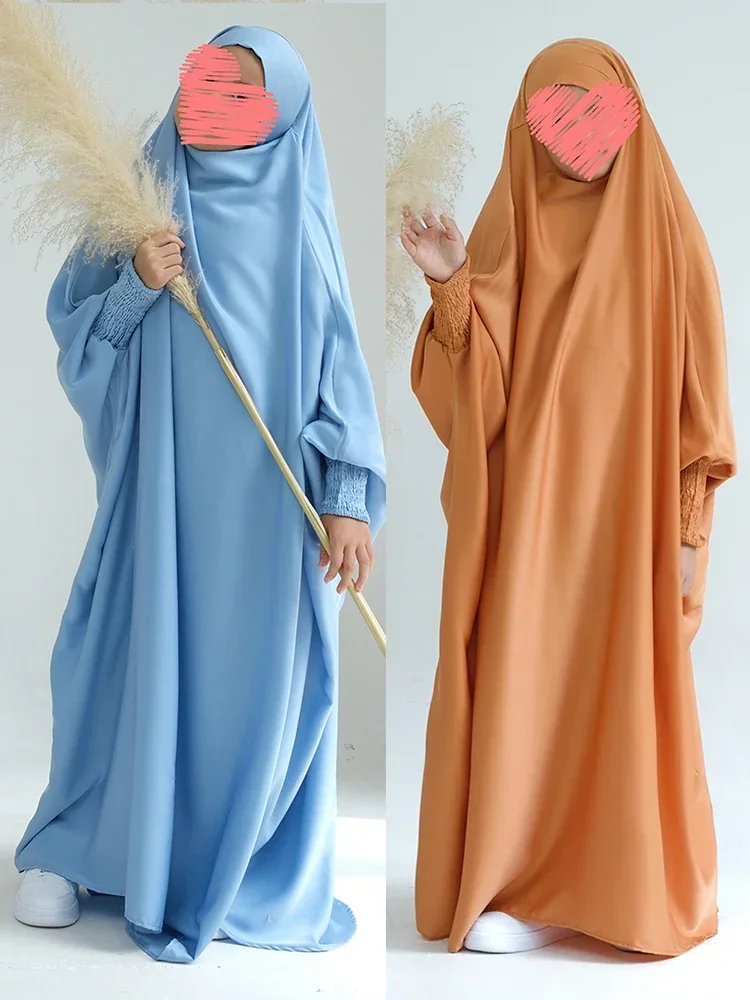 Ramadan Muslim Dress Girls Kids Prayer Garment Hijab Dress Child Hooded Abaya Full Cover Niqab Islam Dubai Eid Robe 2023 jilbab