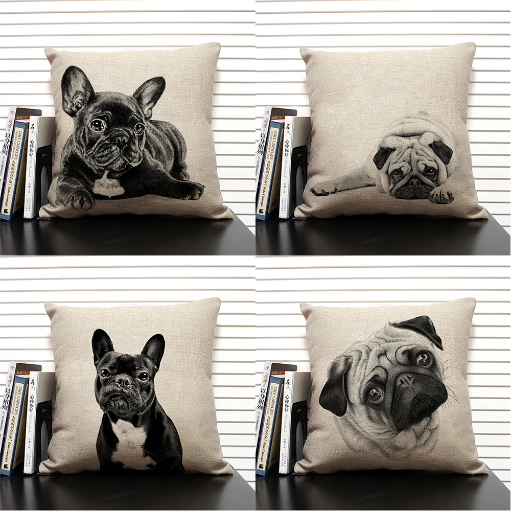 Cute Bulldog Pillow Case Living Room Sofa Decorative Cushion Cover 45x45 Linen Printed Pillowcase Children's Gift Dog Companion