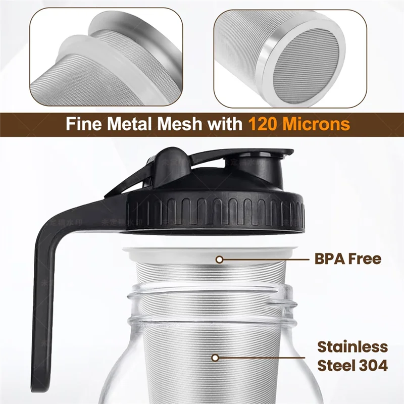 ABBK-2 PCS 콜드 브루 커피 필터, 스테인레스 스틸 식품 등급, 커피 메이커, 차 메이커, 워터 필터, 와이드 입 메이슨 항아리 64Oz