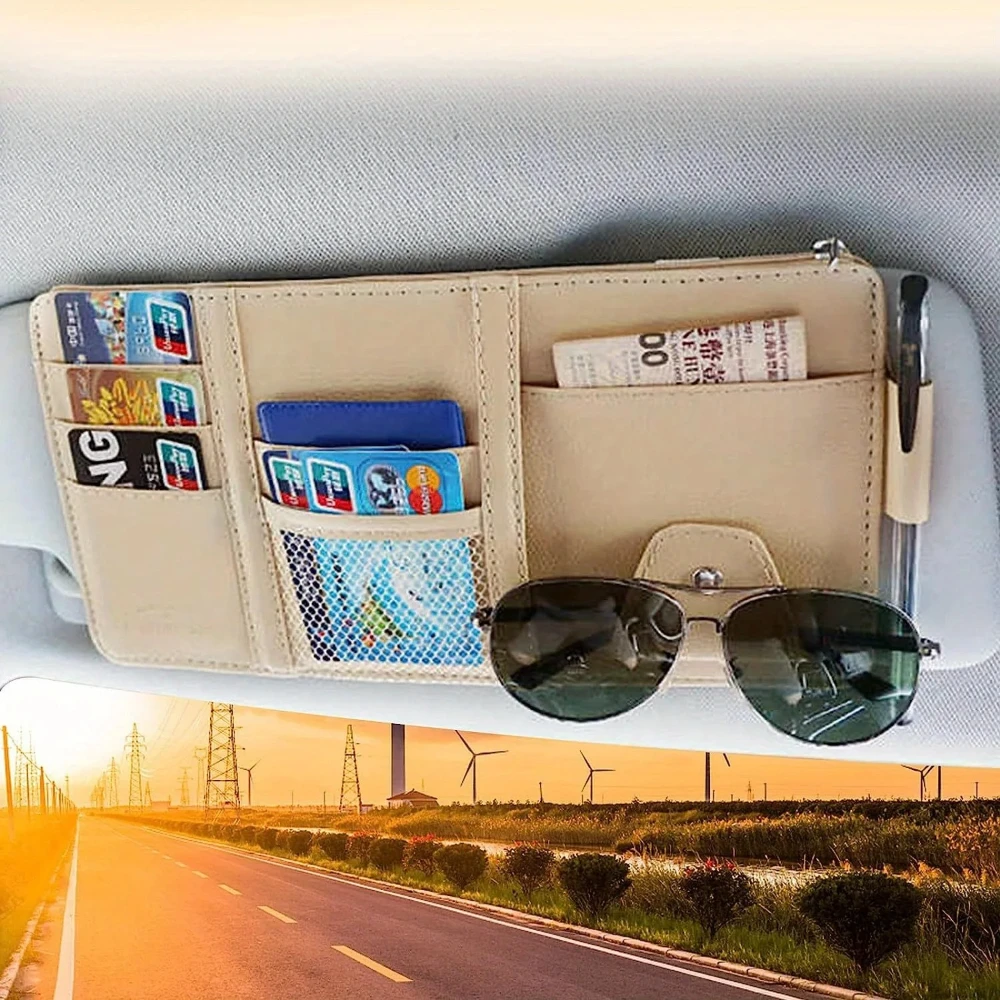 Car Sun Visor Organizer Multi-Pocket Auto Interior Accessories Pocket Organizer Car Document Storage Pouch Pen Holder