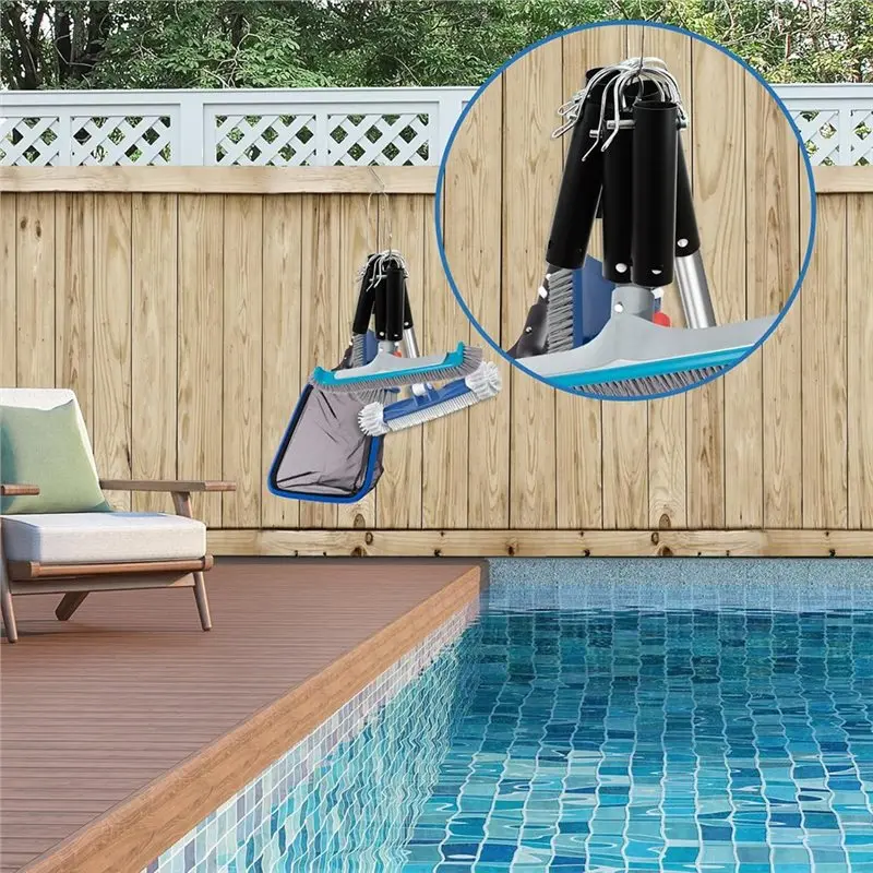 ABHS-Pool Tool Holder And Organizer Featuring Key Chain Loop And S Shaped Design, Includes 6 Pool Cleaning Equipment Storage Hoo