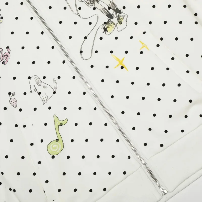 Music Y2K Polka Dot Hoodie Autumn Winter Aesthetic Hooded Sweatshirt Cute Printed Graphic Outerwear Sweet Girl Jacket Casual New