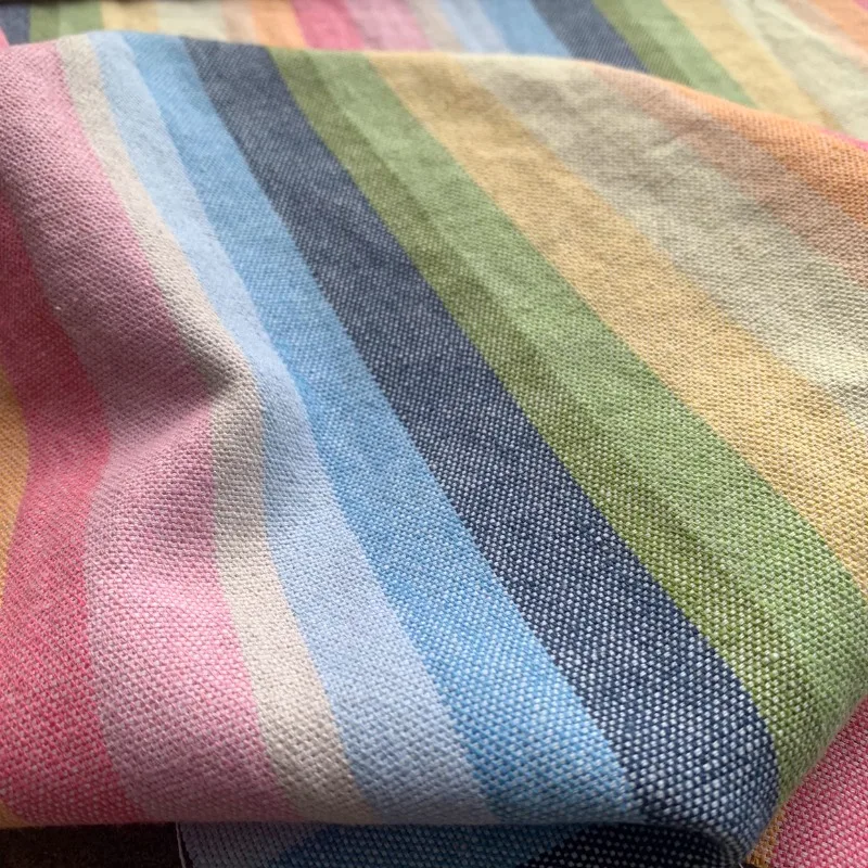Colorful Woven Striped Linen Cotton Fabric for Dresses Pants High End Custom Spring Autumn Clothing Material Textured Premium