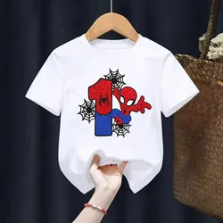 Children's T-shirt Birthday Numbers 1-8 Marvel T-shirt Children's Cartoon Kawaii Casual Wear Superhero Boys and Girls T-shirt