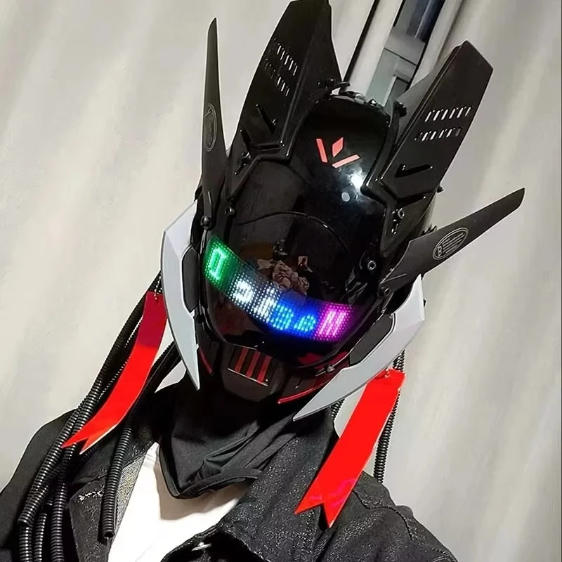 Cyber Punk Mask Halloween Cosplay Costumes Mechanical Warrior Mask With Four-Color Screen Party Bar Coser Photography Props