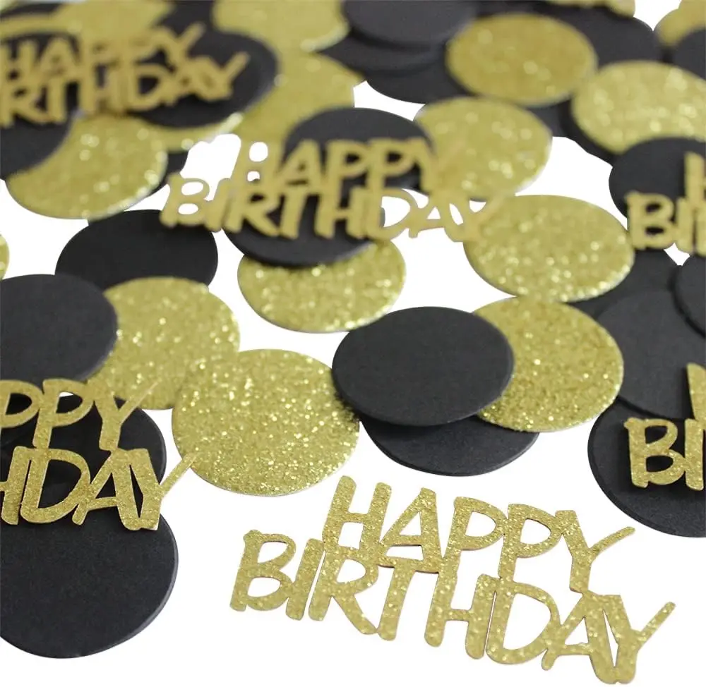 Glitter Gold Happy Birthday Party Confetti for Table Black Gold Round Paper Confetti for Birthday Anniversary Party Decorations