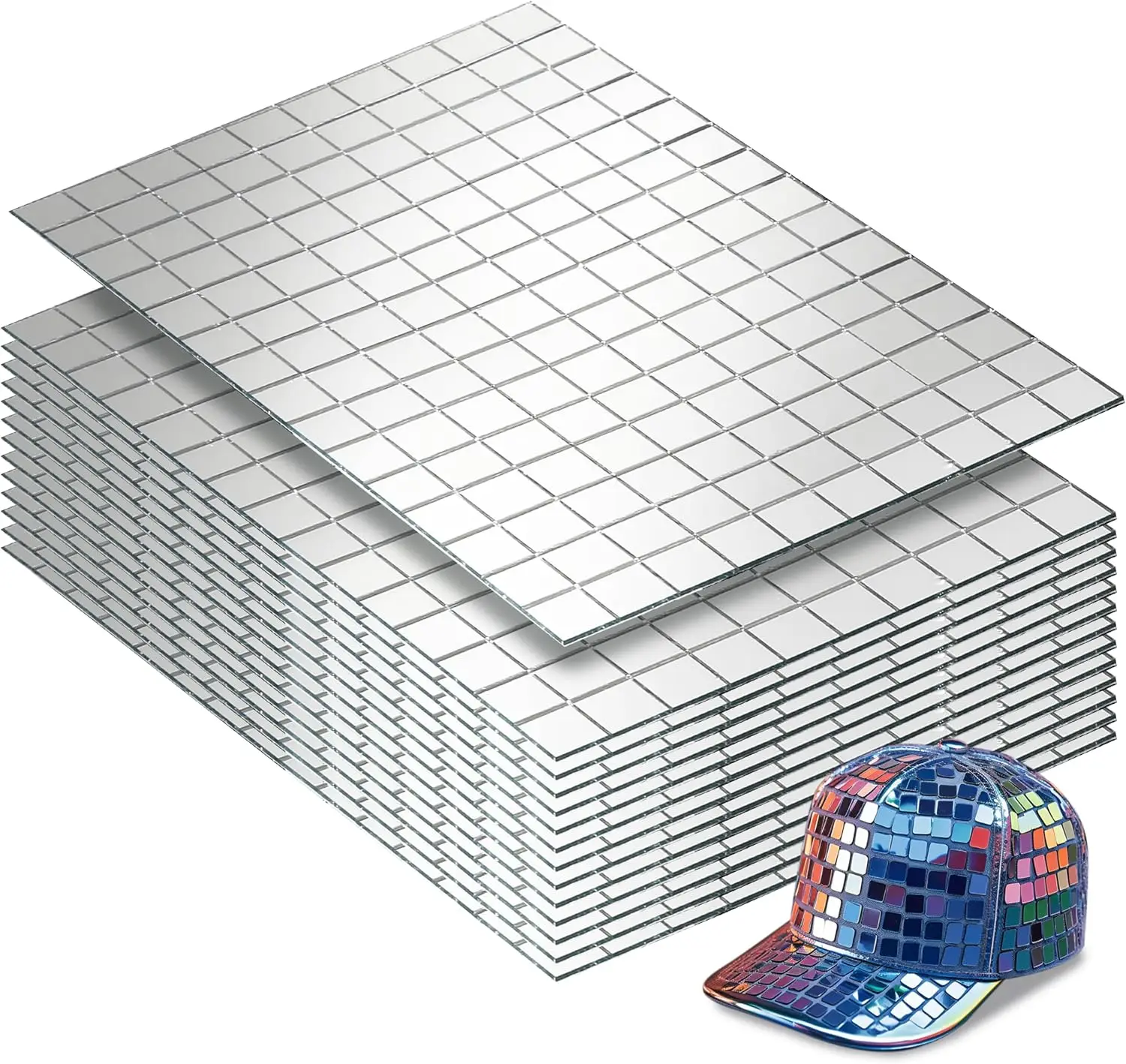 2100PCS Disco Ball Tiles,10x10mm Self-Adhesive Mirror Mosaic Tile | for DIY Disco Balls, Mini Glass Tiles for Art Collage, Indoo