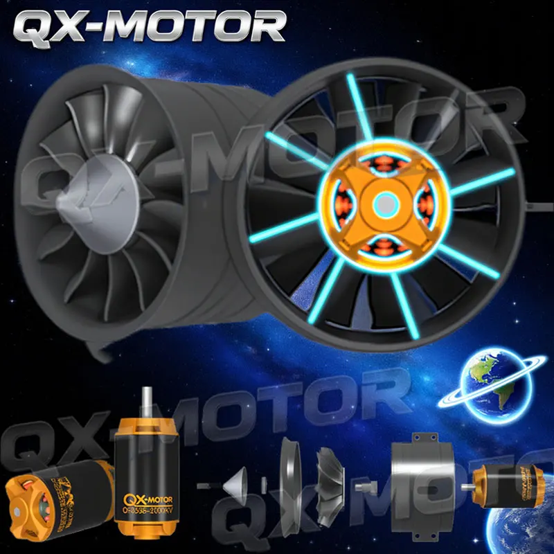 

QX-MOTOR 80 мм набор канальных вентиляторов-12 лопастей + бесщеточный двигатель 1000 кВ/2000 кВ + 80A/120A ESC электрический дрон RC модель части для аксессуаров