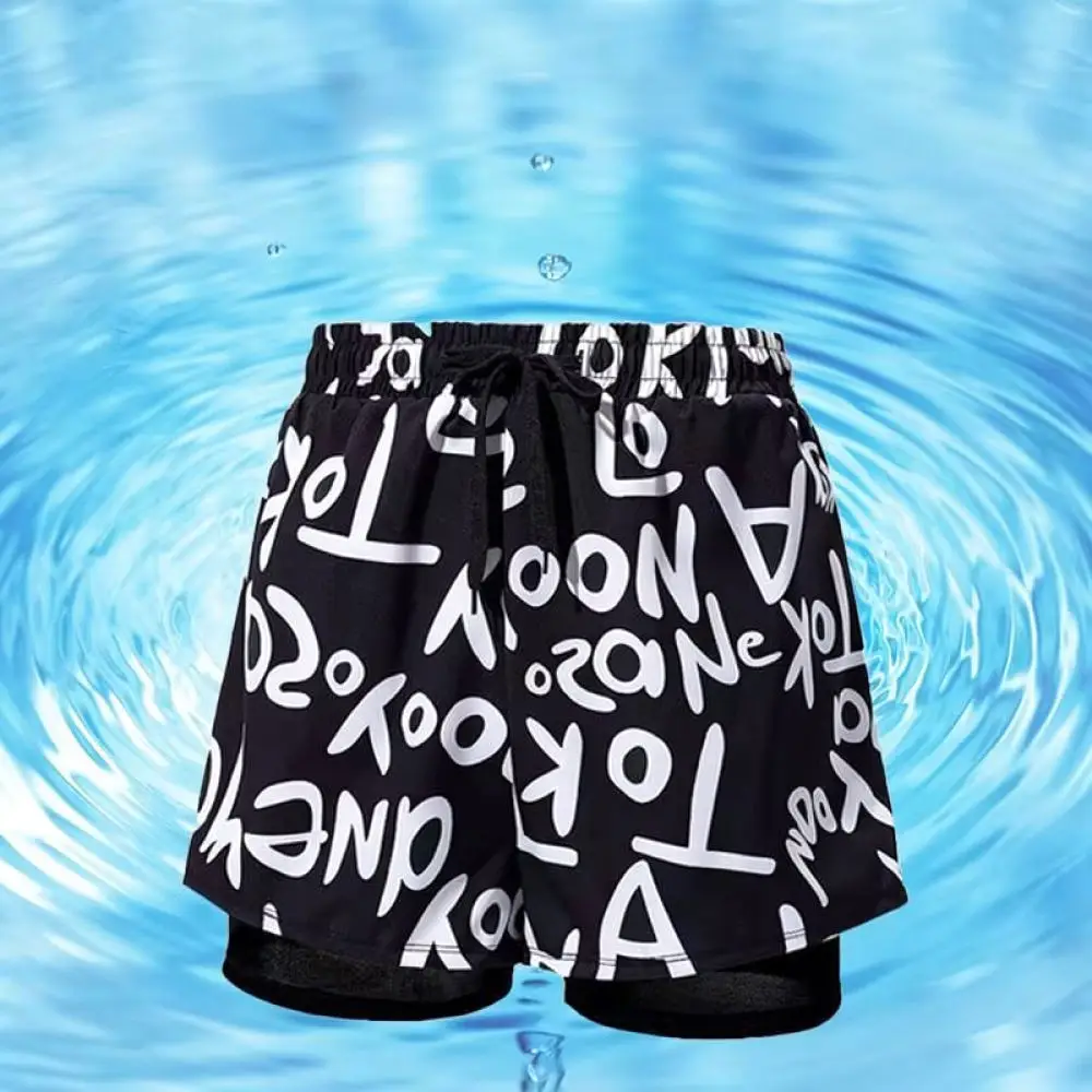 Mens Quick Dry Swimwear Beach Board Shorts Summer Double Layer Anti Exposure Trunks Casual Sporty Surfing Fitness Pants