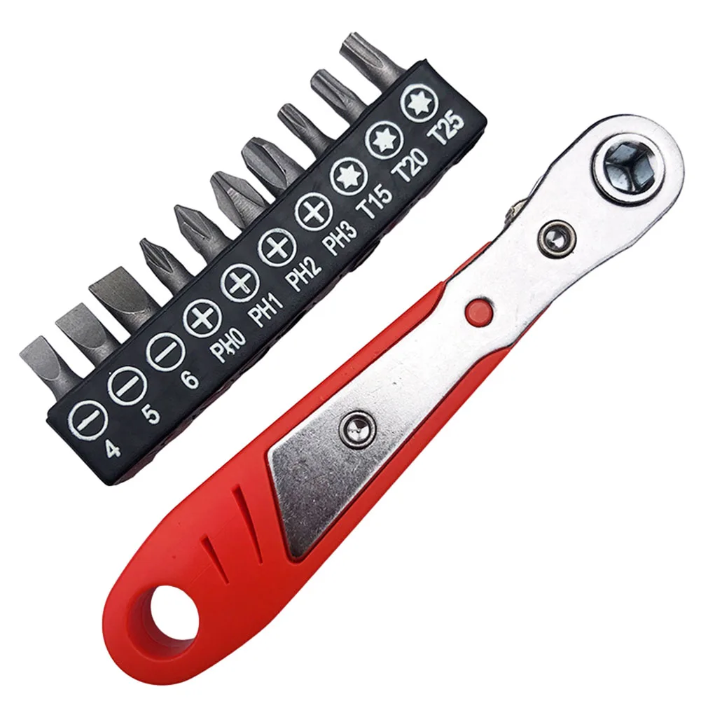 Hexagon 1/4 inch Ratchet Wrench with Batch Head Screwdriver Set 10 Pieces for Use in Machine Tool and Vehicle Maintenance