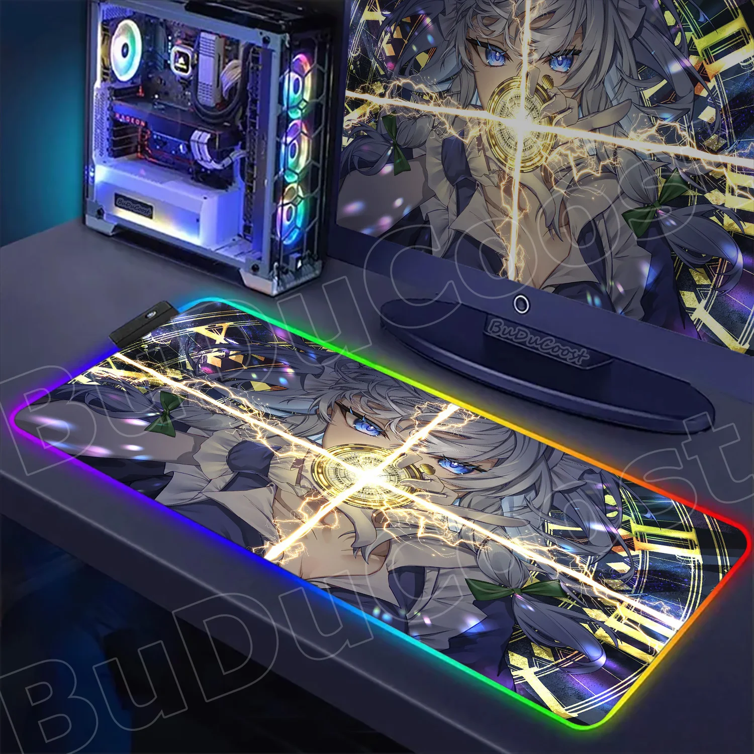 Touhou Izayoi Sakuya Mouse Pad RGB LED Backlight Mousepad Non-slip soft Cool rubber desk mat desk organizers and trays Office