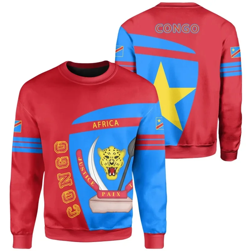 Democratic Republic Of The Congo Flag Map Graphic Sweatshirts For Men Clothes Fashion Women Sweater Male Pullovers Tracksuit Top