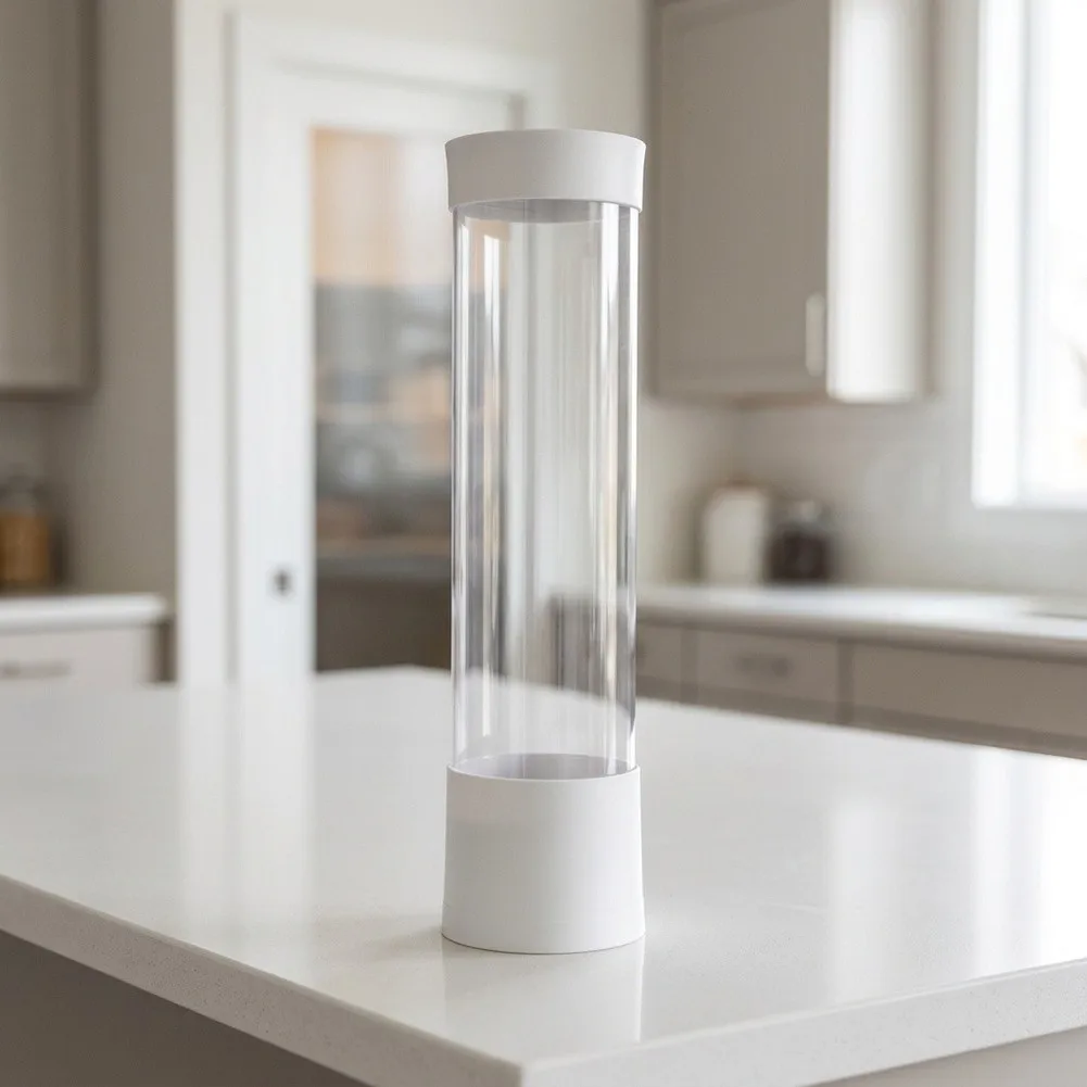 Automatic Wall Mounted Cup Dispenser Made of High Grade ABS and Transparent Polycarbonate Holds 60-80 Cups Black or White