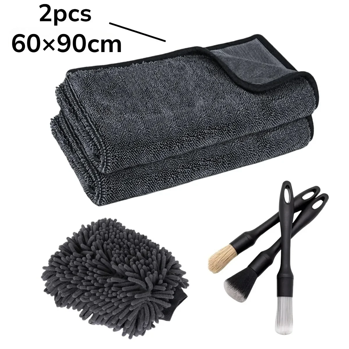 6Pcs Car Cleaning Detailing Set Microfiber Towels Wash Mitt Brushes Multipurpose For Interior Exterior Vehicle Wash