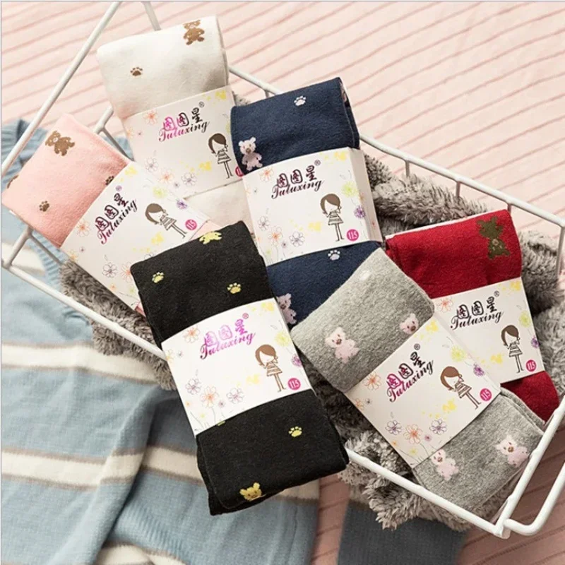 Girls Tights Cartoon Bear Stockings Kids Pantyhose 2024 Spring Autumn Winter 2 To 9 Years Children\'s Tights Cotton Clothing