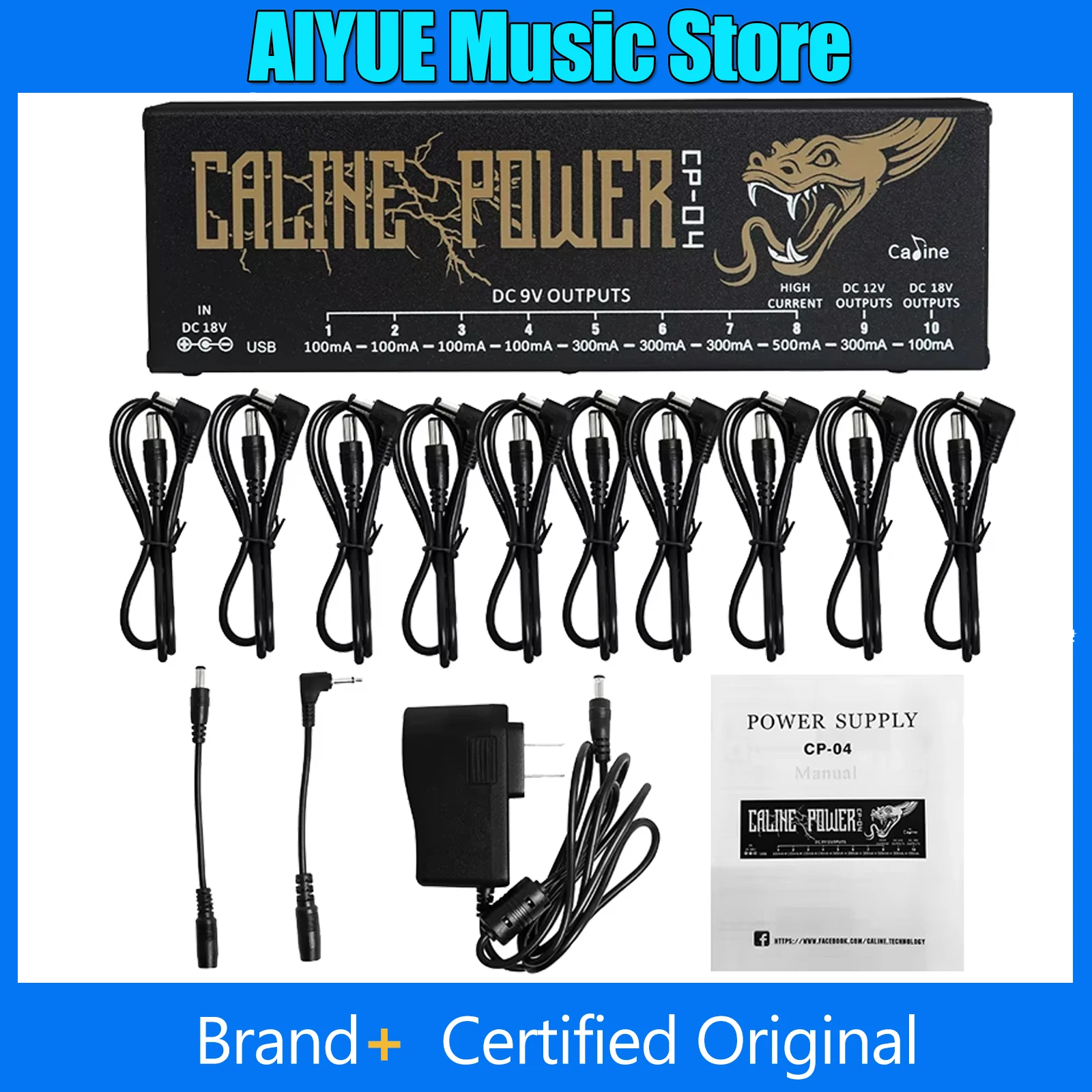 

Caline CP-04 Блок питания для гитарной педали эффектов, 10 изолированных выходов (9 В, 12 В, 18 В), детали защиты от перегрузки по току/короткого замыкания