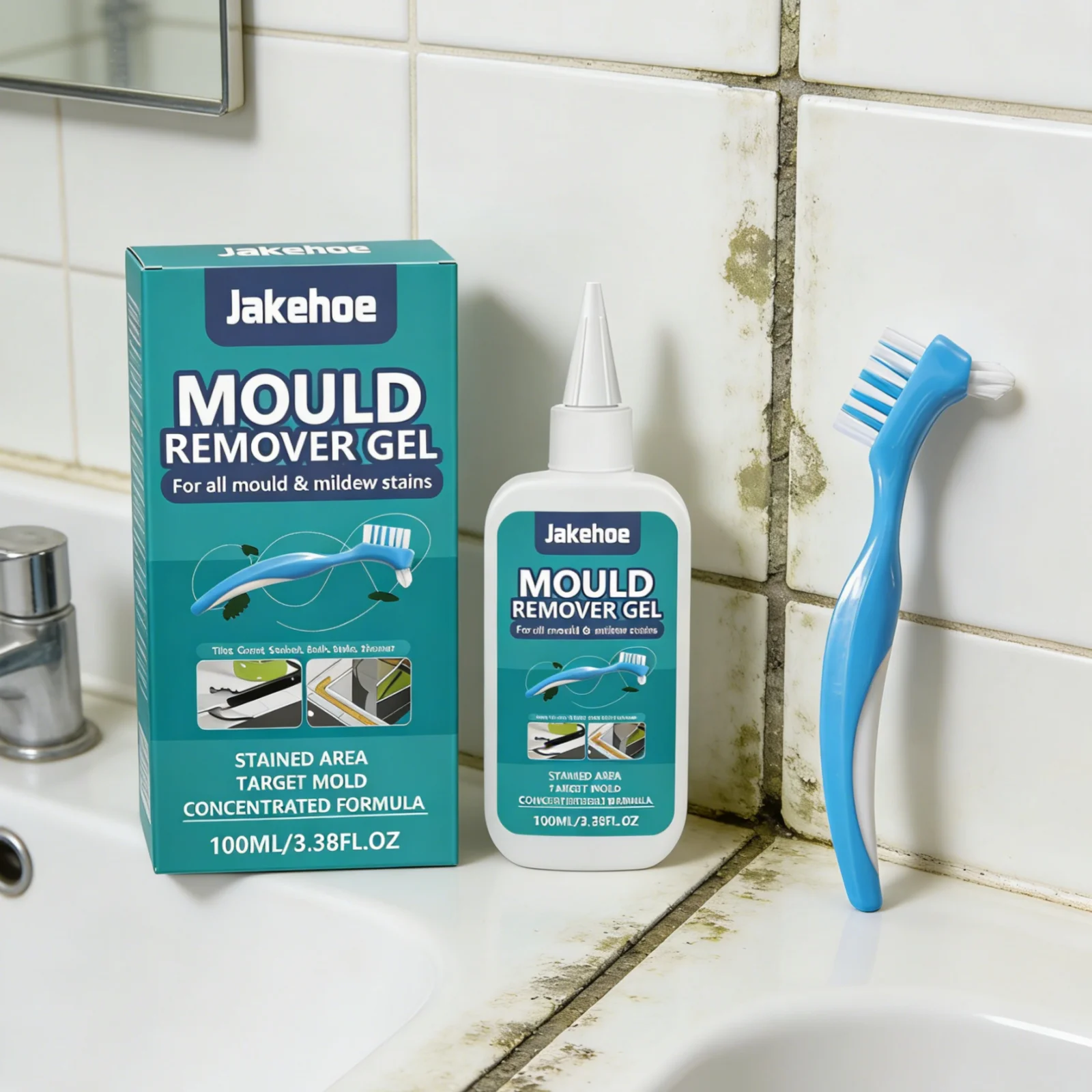 Jakehoe Mould Remover Gel for Gap Washing Machine Refrigerator Kitchen Deep Cleaning Household Mold Cleaner Gel with Brush 100ml