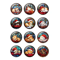 12pcs Cartoon Lovely Christmas Cat Art Pattern 10mm/12mm/20mm/25mm Round Photo Glass Cabochon Demo Flat Back Making FindingsT230