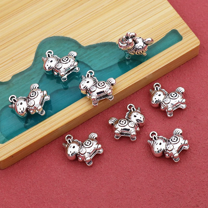 10pcs/Lot Vintage Coins Pattern Unicorn Necklace Charms 15x14mm Handmade Women/Men Jewelry Fortune Pendants DIY Bracelets Crafts