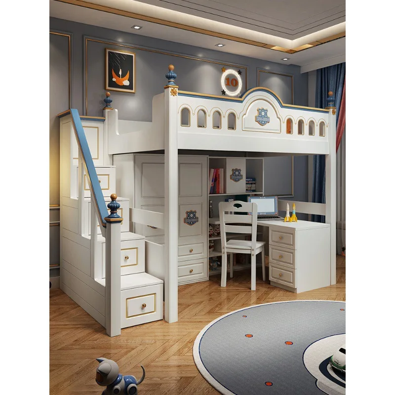 DDX1026#Combined on bed under the tableCombination desk wardrobe space-saving bunk bed children's boy view 2
