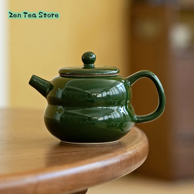 Color Glaze Parrot Green Retro Small Teapot Ceramic Handmade Ball Filter Household Kung Fu Tea Set Small Capacity Teapot