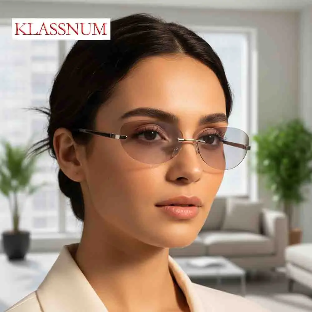 KLASSNUM 2026 Fashion Y2K Rimless Sunglasses Women Vintage 2000s Aesthetic Rectangular Sun Glasses Luxury Designer Sports Shades