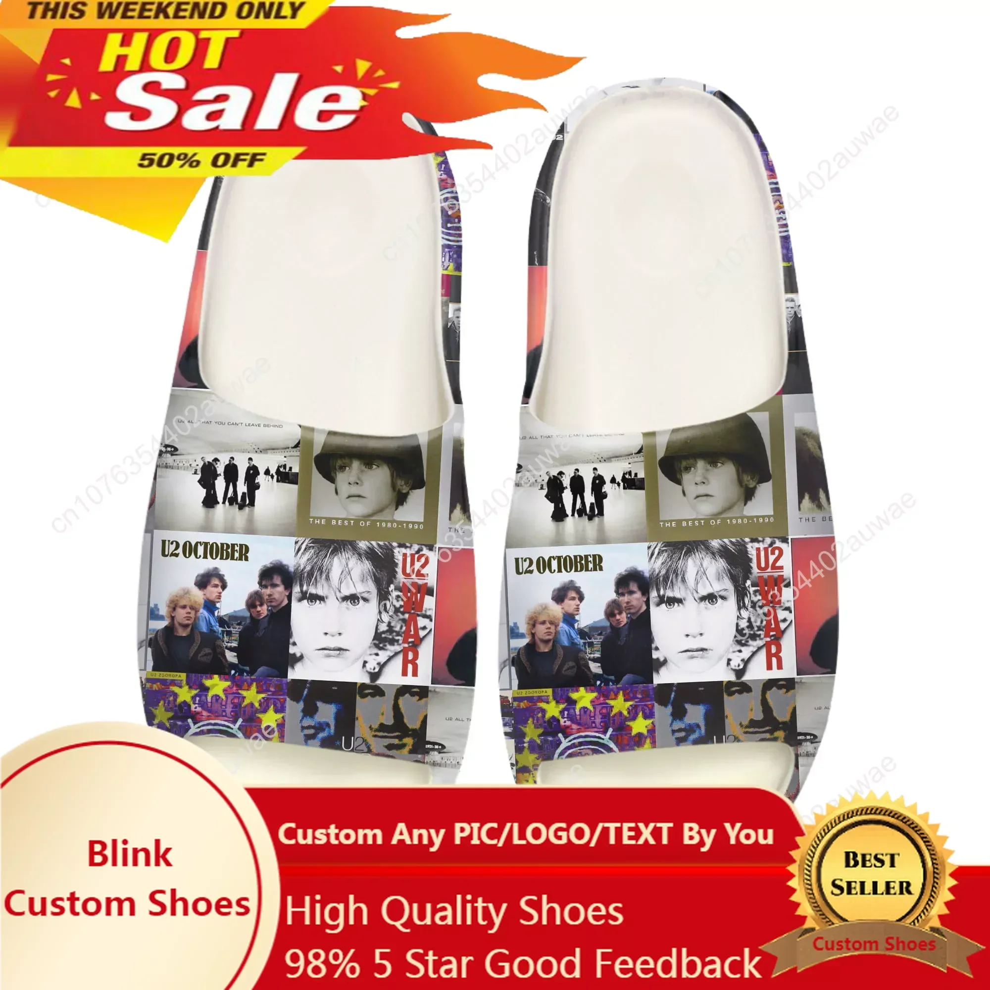 

U2 Rock Band Soft Sole Sllipers Home Clogs Step on Water Shoes Mens Womens Teenager Customize Bathroom Beach on Shit Sandals