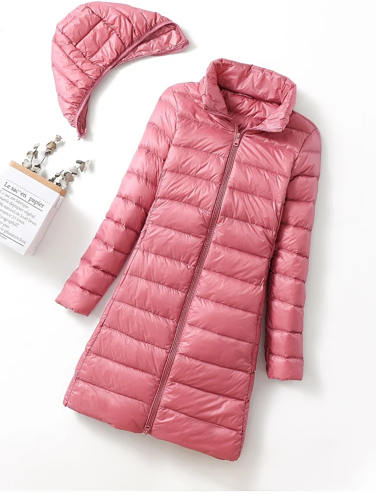 Piumino con cappuccio rimovibile con colletto verticale di media lunghezza autunno e inverno Piumino da donna di media lunghezza stile coreano slim fit caldo da donna