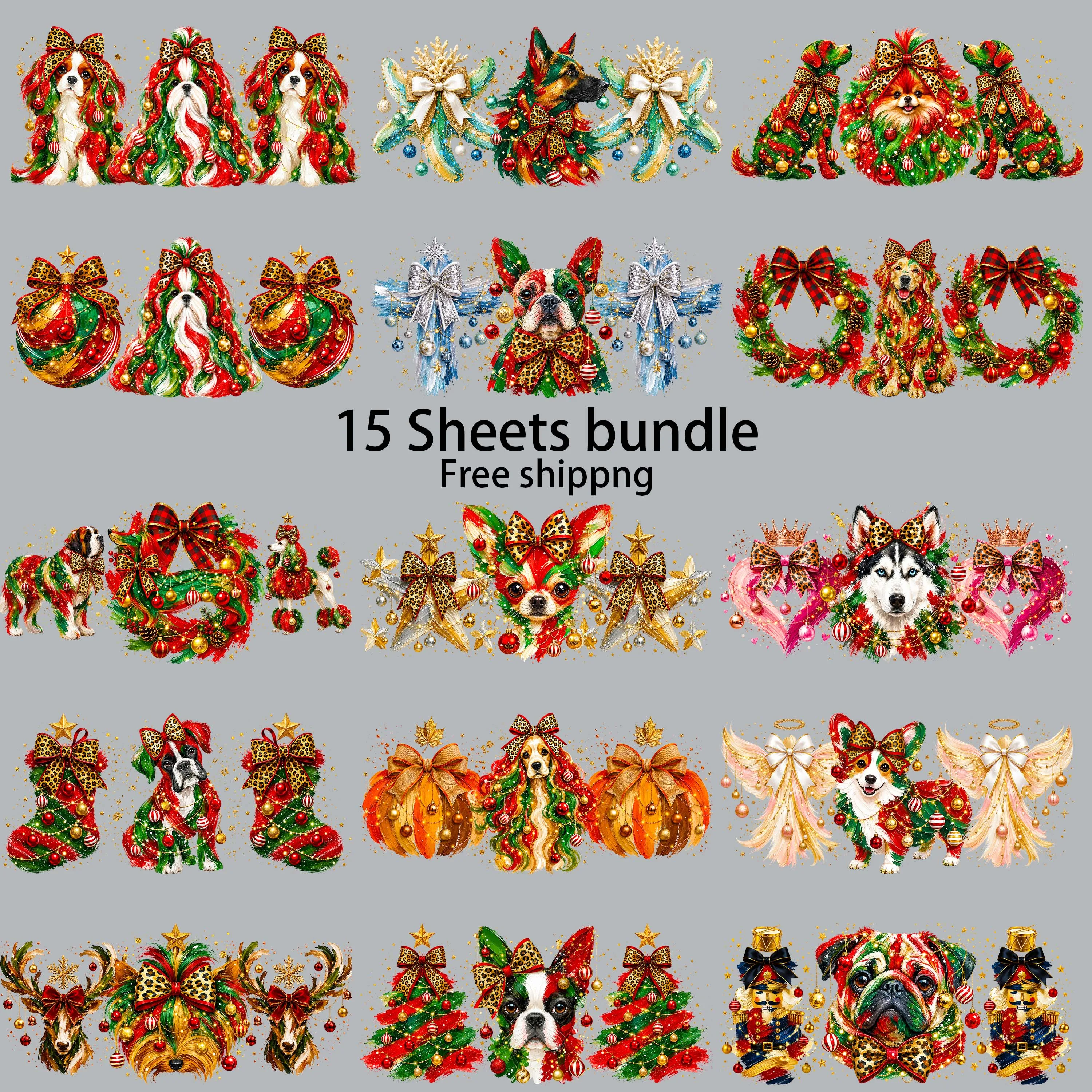 15pcs Happy Christmas 16oz UV DTF Sticker Waterproof Party Deco DIY Decals 3D transfers uvdtf tumbler stickers uv dtf cup wrap