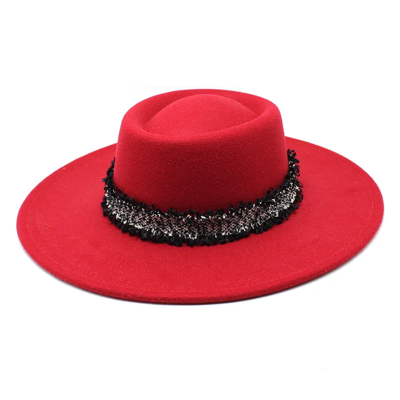 2021 New Cross-border Solid Color Wool 9.5cm Hat Brim Men's And Women's Autumn And Winter Warm Outdoor Oval Ring Top Hat