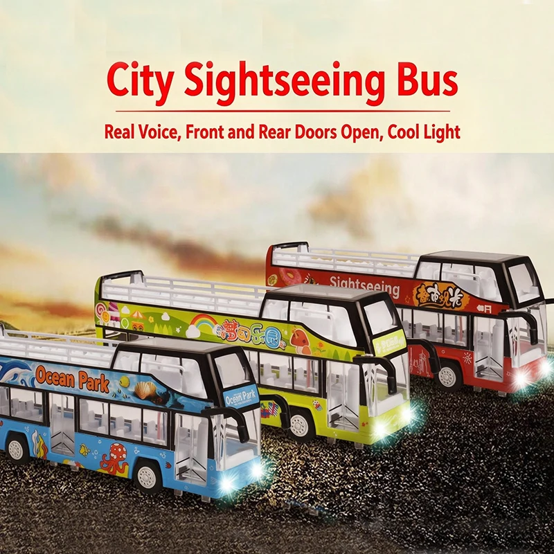 Double Decker City Sightseeing Bus Toy Diecast Metal Pull Back Car Model Double Decker Bus Double Deck Bus Toy