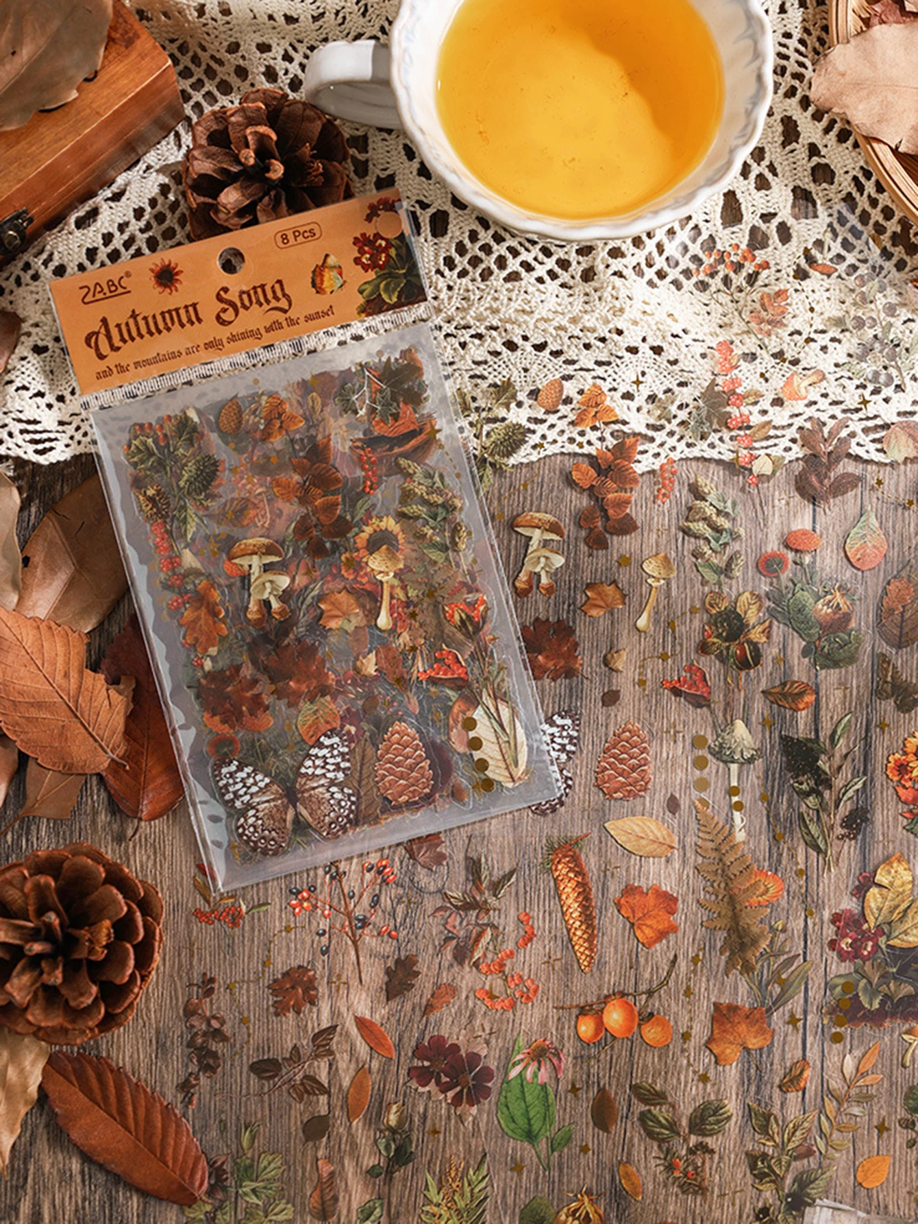 8 Blatt pro Packung Pflanzenlandschafts-Muster-Aufkleber, Waldmotive, DIY-Notizbuch- und Album-Dekorationsaufkleber, Geschenk für Freunde – Detail 3
