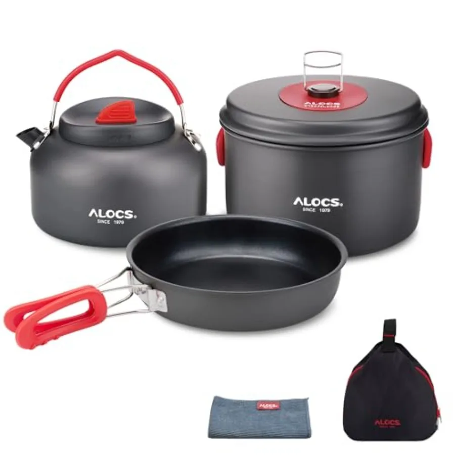 Lightweight Camping Cookware Set with Portable Carry Bag - Outdoor Backpacking Hiking Picnic Cooking Gear in Stainless Steel Bl