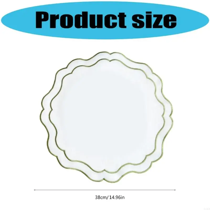 62KD Embroidered Cloth Placemat Round Flower Scalloped Edges Washable Table Mat For Wedding Baby Showers Banquet Party Decors
